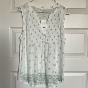 NWT Lucky Brand  Sleeveless Blouse with Green Accents